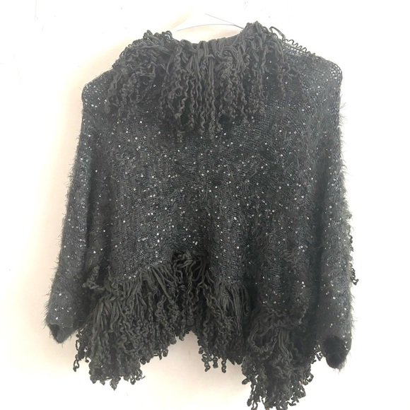 Vintage Cardigan Womens S/M Grey Whimsigoth Sequin Fringe Knit Shawl Boho Glam - Picture 8 of 9